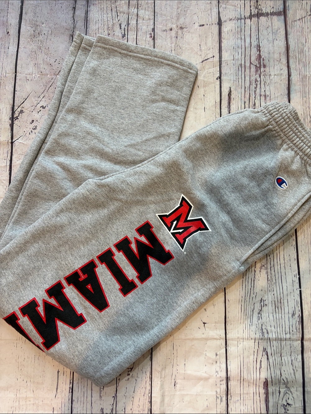 Champion Gray Sweatpants with Red & Black MIAMI University Redhawks